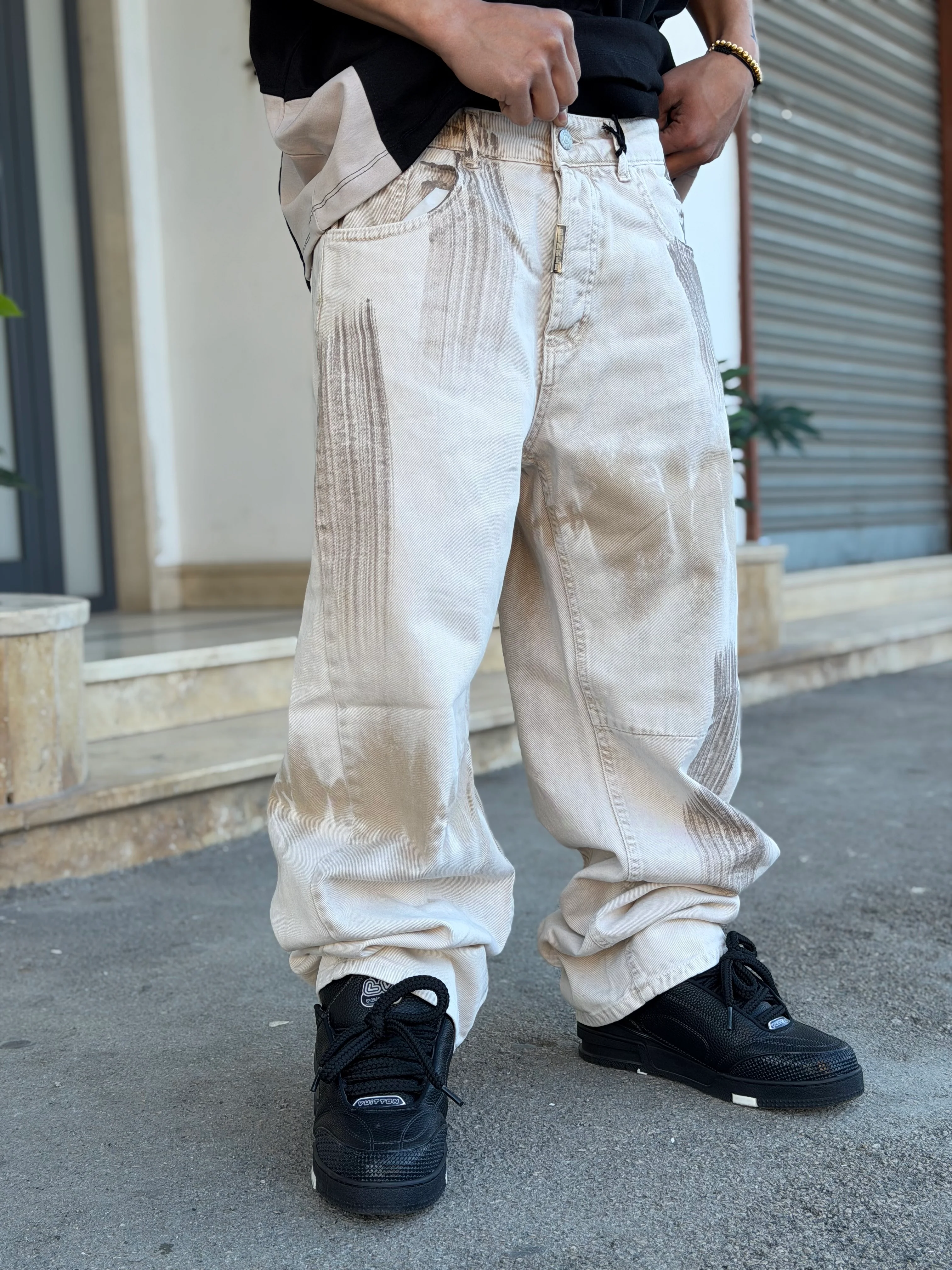 JEANS BUNKER BALLON GRAFFIATO CREMA ART149